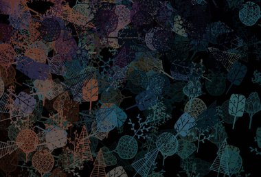 Koyu mavi, kırmızı vektör zarif desenli ağaçlar, dallar. Karalama tarzında renkli soyut çizimler. Web sitesi yöneticileri ve tasarımları için desen.