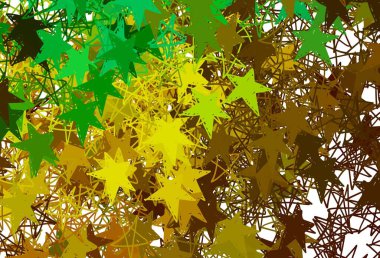 Açık yeşil, küçük ve büyük yıldızlı sarı vektör arkaplan. Yıldızlı modern geometrik soyut çizim. İş ilanınız için akıllı tasarım.