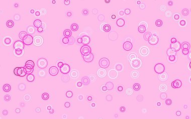Disklerle açık pembe vektör dokusu. Parlak renkli soyut çemberlerin olduğu bir resim. Duvar kağıtlarının dokusu için desen.