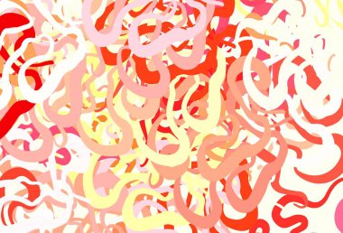 Açık Kırmızı, Memphis şekilli sarı vektör arkaplan. Modern tarzda değişen renkli kaotik formlar. Duvar kağıtları için zarif tasarım.