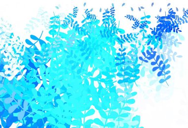 Açık mavi vektörlü doğal arka plan yapraklı. Yapraklı karalama tarzında yeni renkli çizimler. Web ve broşürler için elle boyanmış tasarım.