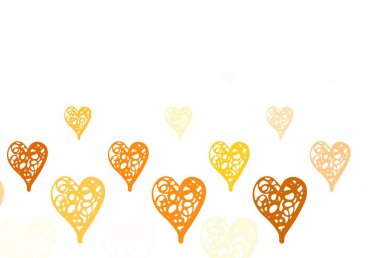 Açık yeşil, güzel kalpleri olan sarı vektör dokusu. Soyut şablondaki kalplerle parlayan illüstrasyon. Sevgililer Günü kartpostalları için şablon.