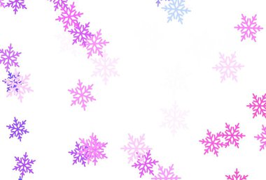 Açık pembe, parlak kar taneleri ve yıldızlı mavi vektör düzeni. Gradyan kristal buz formlarıyla soyut çizimler. Yeni yıl arkaplanı için şablon.