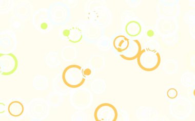 Açık yeşil, baloncuklu sarı vektör arkaplan. Parlak renkli soyut çemberlerin olduğu bir resim. İş ilanınız için tasarım.