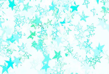 Küçük ve büyük yıldızlı açık yeşil vektör arkaplanı. Renkli yıldızlı soyut çizimler. İş ilanınız için akıllı tasarım.