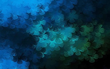 Koyu mavi, yeşil vektör soyut desenli ağaçlar, dallar. Beyaz arka planda çiçeklerin dekoratif tasarımı. Ağ ve ambalaj için elle boyanmış tasarım.