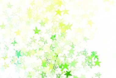 Açık yeşil, gökyüzü yıldızlı sarı vektör şablonu. Yıldızlı modern geometrik soyut çizim. Astroloji web siteleri için desen.