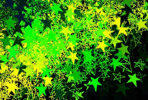 Bleu Foncé Texture Vectorielle Verte Avec Flocons Neige Colorés Étoiles — Image vectorielle