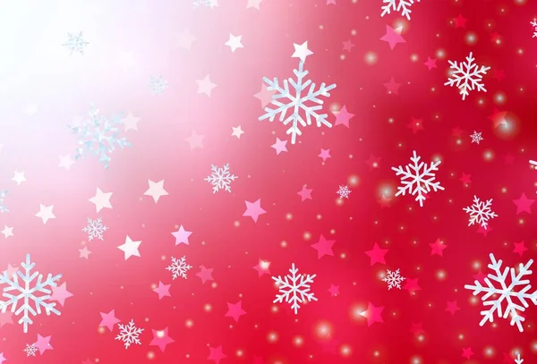 Светло Красный Векторный Фон Хмельными Снежинками Звездами Градиентная Красочная Иллюстрация — стоковый вектор