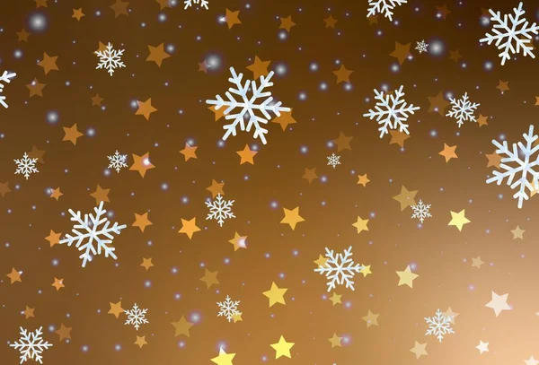 クリスマスの雪片 星とダークオレンジベクトルパターン グラデーション状の結晶氷の形をした抽象的なイラストをキラキラ 新年の広告 小冊子のデザイン — ストックベクタ