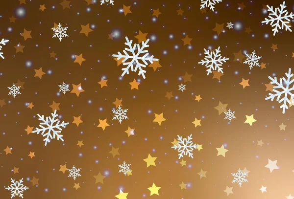 Patrón Vectorial Naranja Oscuro Con Copos Nieve Navidad Estrellas Ilustración — Vector de stock