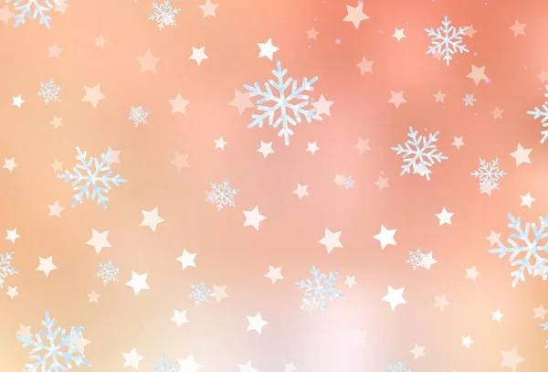薄いオレンジベクトルテクスチャと色の雪片 クリスマススタイルで雪とグラデーションカラフルなイラスト ビジネス広告の新年デザイン — ストックベクタ