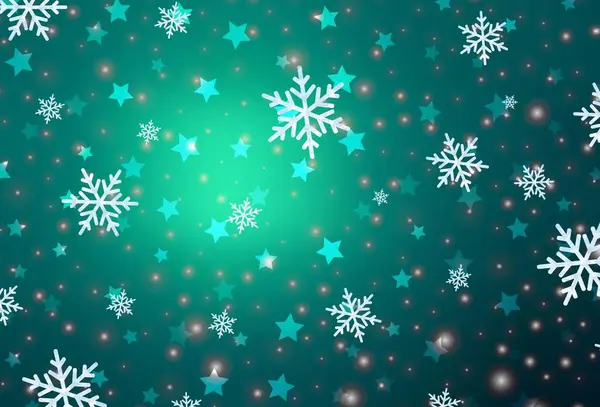 Světle Zelené Vektorové Pozadí Krásnými Sněhové Vločky Hvězdy Zářící Barevná — Stockový vektor