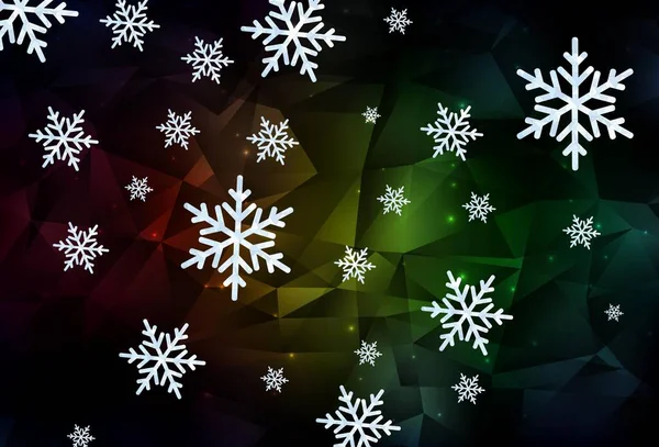 ダークグリーン 氷の雪の結晶 星とレッドベクトルテンプレート 雪片と現代の幾何学的な抽象的なイラスト 新年の背景のテンプレート — ストックベクタ