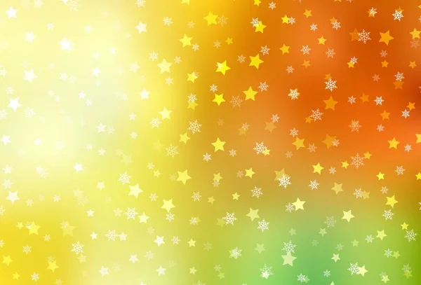 Light Red Yellow Vector Background Beautiful Snowflakes Stars Colorful Snowflakes — Vettoriale Stock