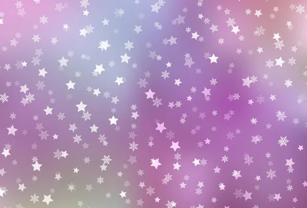 Luz Púrpura Diseño Vectorial Rosa Con Copos Nieve Brillantes Estrellas — Vector de stock