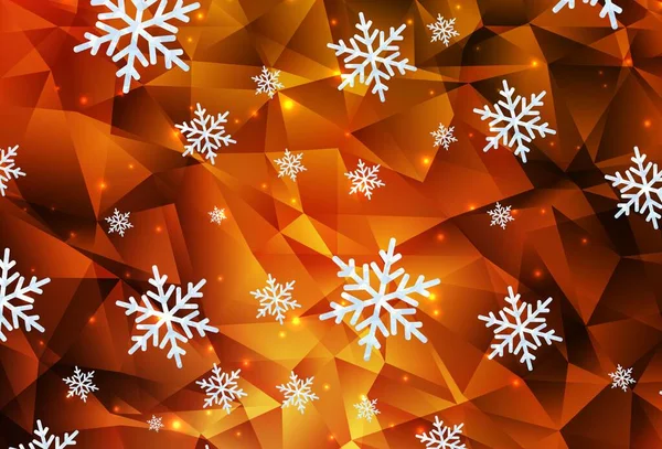 Dark Orange Vector Background Xmas Snowflakes Stars Shining Colorful Illustration — Stock Vector