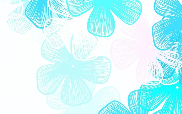 Ljusblå Grön Vektor Klotter Mall Med Blommor Helt Färgad Illustration — Stock vektor