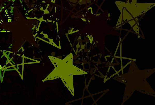 Verde Escuro Layout Vetorial Amarelo Com Flocos Neve Brilhantes Estrelas —  Vetores de Stock