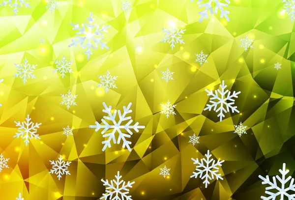 Verde Claro Padrão Vetorial Amarelo Com Flocos Neve Natal Estrelas — Vetor de Stock