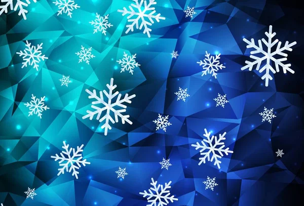 Azul Oscuro Fondo Vectorial Verde Con Copos Nieve Navidad Estrellas — Vector de stock