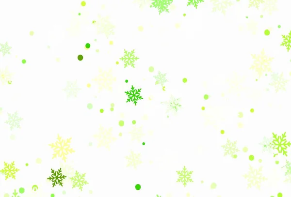 Ljusgrön Gul Vektor Layout Med Ljusa Snöflingor Glänsande Färgstark Illustration — Stock vektor