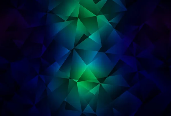 ダークブルー グリーンベクトルの三角形の背景が輝く グラデーションのエレガントな明るい多角形のイラスト あなたのウェブサイトのための多角形のデザイン — ストックベクタ