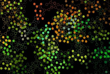 Koyu yeşil, yapay zeka ağlı sarı vektör deseni. Parlak renkli bir illüstrasyon ve yapay zekanın gerçek yapısı. Zeka ve yenilik reklamları için şablon.