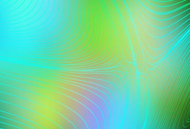 Açık mavi, eğri çizgileri olan sarı vektör arkaplan. Eğimli çizgileri olan zarif parlak bir illüstrasyon. Tasarımınız için basit şablon.