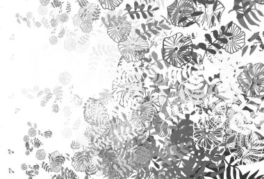 Açık gri vektör yapraklı soyut arkaplan. Yapraklarla karalama tarzında renkli çizimler. Markan için şık bir model..