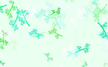 Açık yeşil vektör karalama düzeni ve dallar. Origami tarzında yaprak ve dalların karalama çizimi. Duvar kağıtları, boyama kitapları için desen.