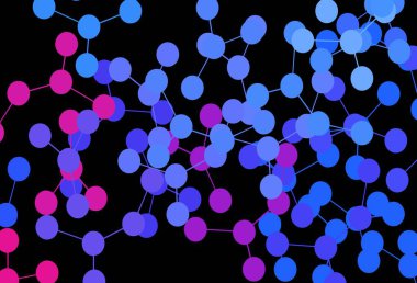 Koyu pembe, yapay zeka yapısına sahip mavi vektör şablonu. Renkli yapay zeka yapısı, eğimli çizgiler ve noktalar. Siber yeniliklerin tasviri için tasarım.