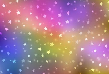 Hafif çokrenkli vektör arkaplanı, xmas kar taneleri, yıldızlar. Değişken kar taneleri olan renkli kar taneleri. Yeni Yıl broşürleri için temel bölüm.