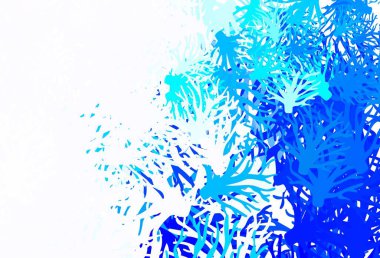 Hafif Mavili vektör arkaplanı dallarla karalıyor. Yapraklı soyut illüstrasyon, karalama tarzı dallar. Duvar kağıdı tasarımınız için yeni bir doku.