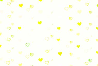 Açık yeşil, kalbi olan kırmızı vektör arka planı. Sevgililer günü için aşk konseptinde kalplerin olduğu bir ilüzyon. Evlilik hediyeleri için örnek, tebrikler..