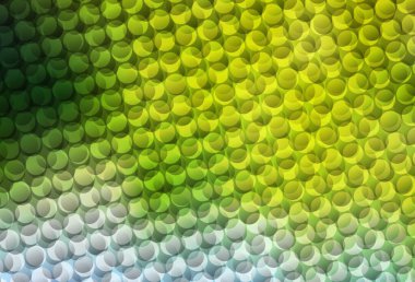 Açık yeşil, diskli sarı vektör dokusu. Parlak renkli soyut çemberlerin olduğu bir resim. Reklamlar, broşürler için desen.