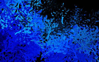 Koyu mavi vektör arkaplanı ağaçlar ve dallarla karalıyor. Ağaçlar ve karalamalar ile soyut çizimler. Cep telefonlarının geçmişleri için şablon.