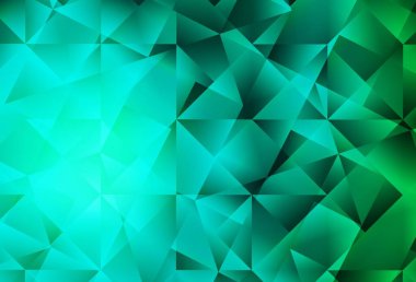 Açık yeşil vektör üçgen arkaplan parlıyor. Üçgenli parlak renkli çizimler. Dizaynınız için üçgen desen.