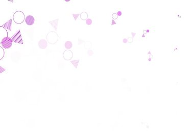 Dairesel çokgen tarzlı açık mor vektör deseni. Küreleri ve üçgen çizgileri olan soyut çizimler. Broşürler, broşürler için desen