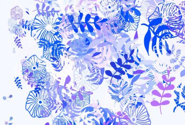 Yapraklı hafif Mavili vektör şablonu. Karalama tarzında yaprakları olan belirsiz bir çizim. Ağ ve ambalaj için elle boyanmış tasarım.