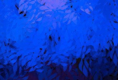 Koyu mavi vektör doğal arka plan ve yapraklar. Yapraklarla karalama tarzında renkli çizimler. Marka kitabınız için yeni şablon.