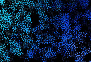 Yapay zeka yapısına sahip koyu mavi vektör şablonu. Soyut şablondaki yapay zeka şekilleriyle parlayan illüstrasyon. Bilim için desen, geleceksel tasarımlar..