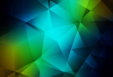 Koyu mavi, sarı vektör eğimli üçgen şablonu. Üçgenli renkli soyut çizimler. Broşürünüz için yepyeni bir tasarım..