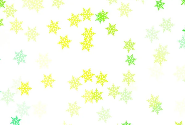 Lichtgroen Geel Vectorsjabloon Met Ijssneeuwvlokken Sterren Kleurrijk Decoratief Design Kerststijl — Stockvector