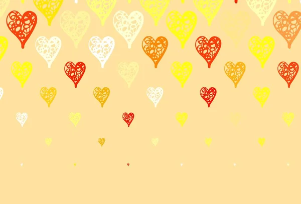 Verde Claro Fondo Vector Amarillo Con Corazones Ilustración Brillante Con — Vector de stock