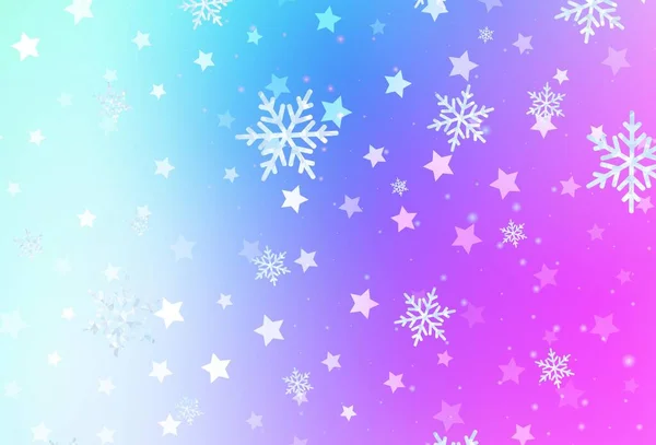 Rosa Claro Fondo Vector Azul Con Copos Nieve Navidad Estrellas — Archivo Imágenes Vectoriales