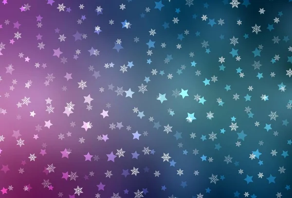 Bleu Clair Fond Vectoriel Rouge Avec Flocons Neige Noël Étoiles — Image vectorielle