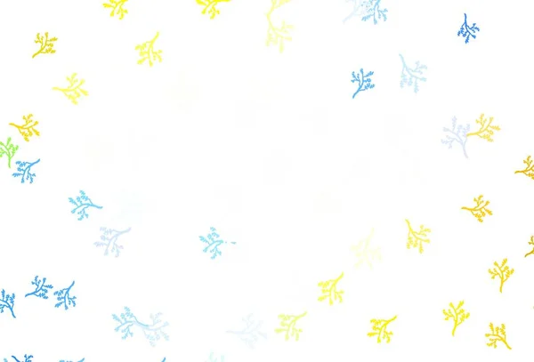 Светло Синий Желтый Векторный Фон Колбасой Листья Ветви Естественном Стиле — стоковый вектор