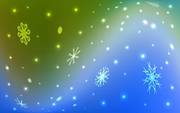 ライトブルー 鮮やかな雪の結晶と緑のベクトルレイアウト 氷の結晶と現代の幾何学的な抽象的なイラスト テンプレートは新年の背景として使用できます — ストックベクタ