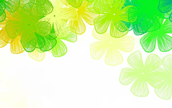 Светло Зеленый Желтый Векторный Узор Цветками Фловеры Натуральном Стиле Белом — стоковый вектор